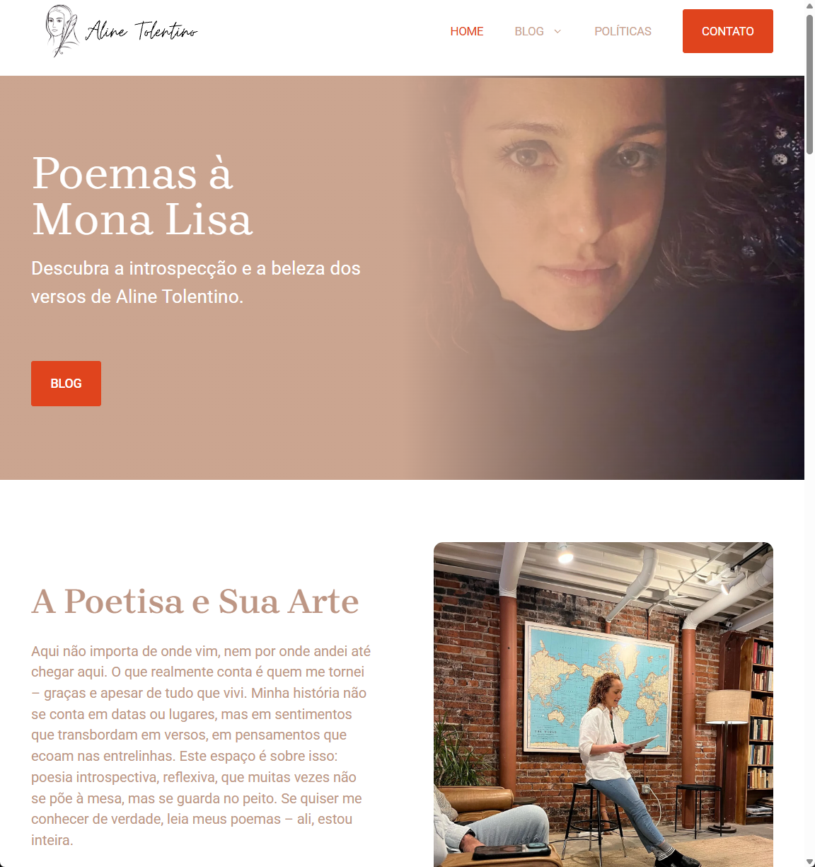 Página inicial da escritora Aline Tolentino, desenvolvida pelo Studio Urzeda