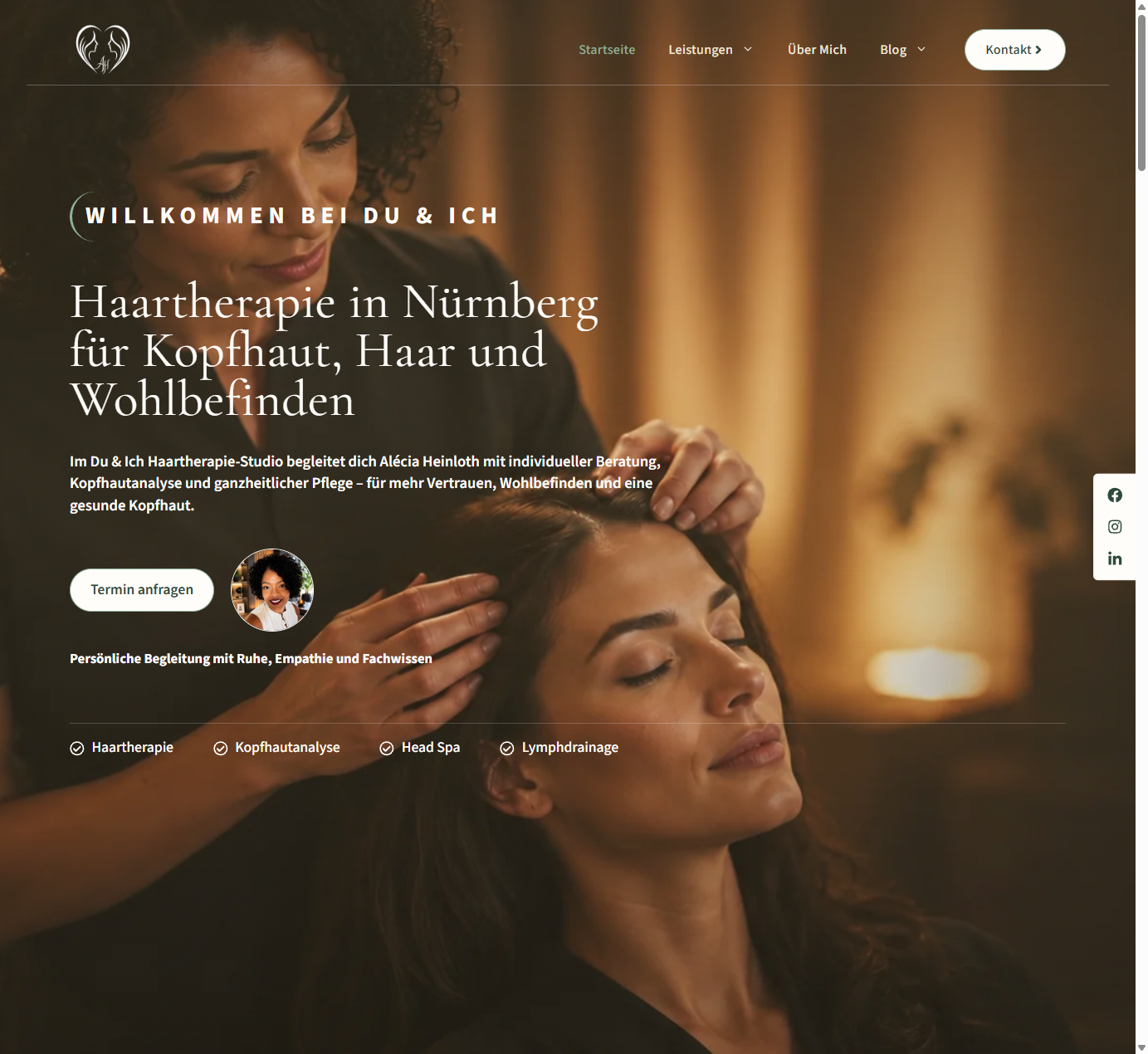 Página inicial do Du e Ich Haartherapie Studio em Nürnberg, desenvolvida pelo Studio Urzeda